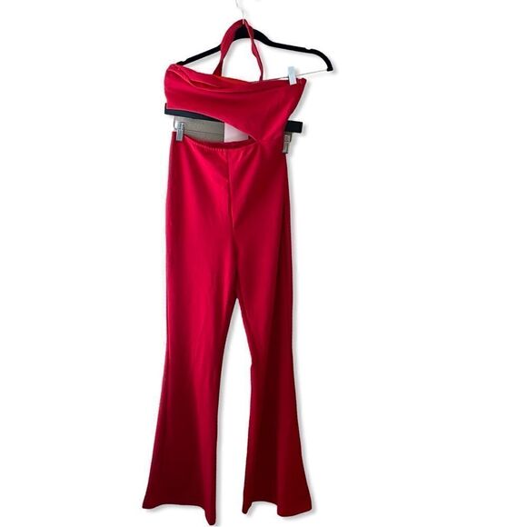 Superdown Emilie Cut Out Jumpsuit red flare bell bottoms one piece Revolve NWT - Picture 5 of 9